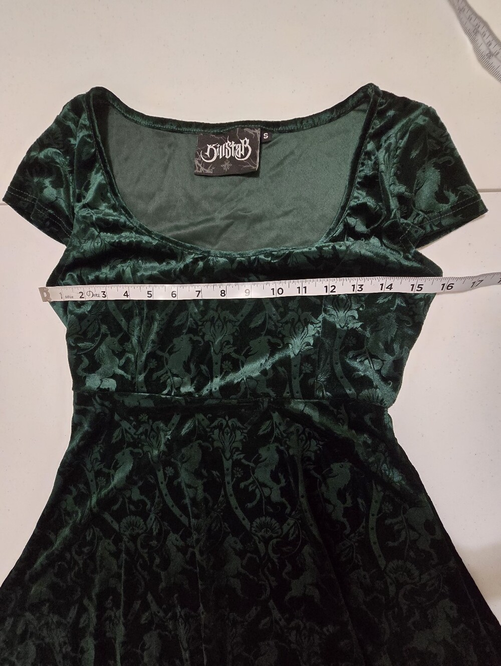 KILLSTAR Skater Dress Devilry Emerald Women's Small Whimsygoth Grunge Velour - Picture 6 of 12
